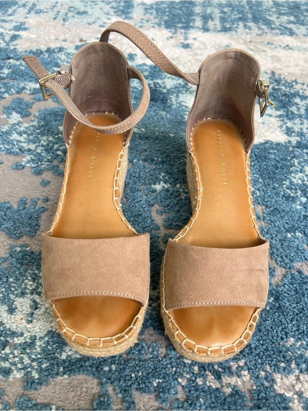 Suede Ankle-Strap Espadrille Wedge Sandals - Taupe